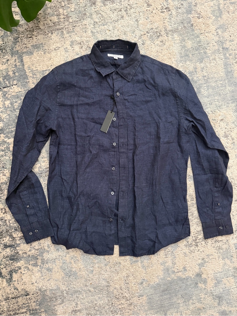 Banana Republic Dark Navy Linen Long-Sleeve Button Shirt